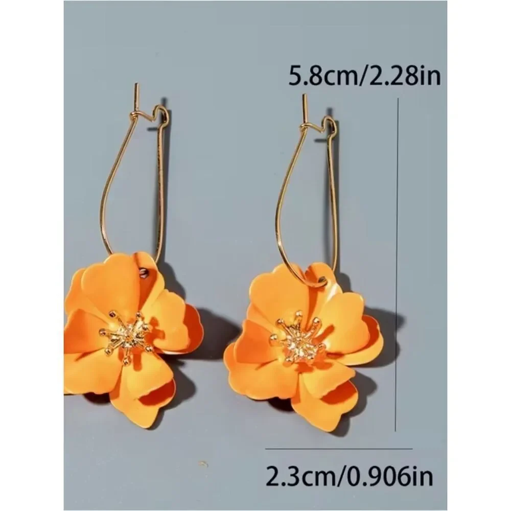 🧡 NEW Orange & Gold Flower Dangle Earrings 🧡